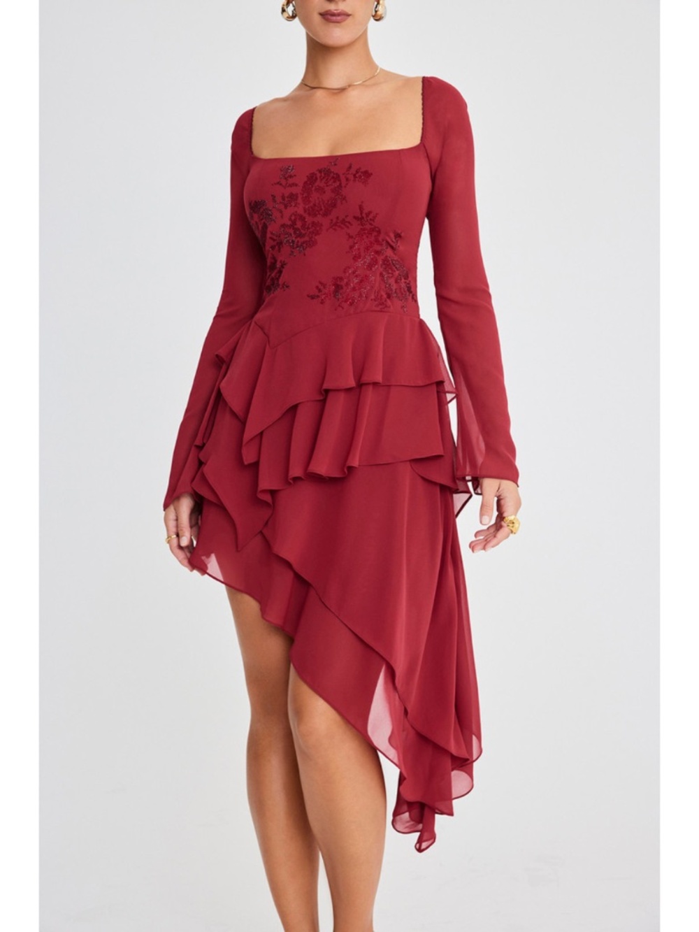 NEW House of CB Mistress Rocks Ruby Crystallised Hanky Hem Dress Medium